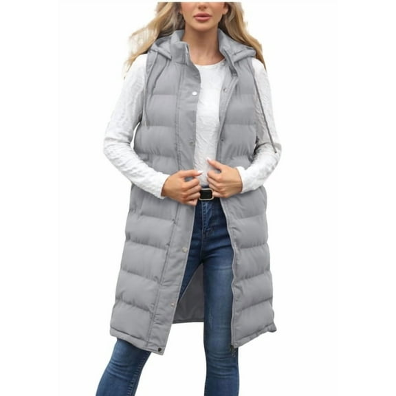 Aricy Women's Long Puffer Vest Sleeveless Jacket With Hood Zip Up Hoodie Pockets Long Winter Warm Coat Quilted Vest Down Quilted Outdoor Fall Jackets Outerwear