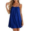 thumbnail image 2 of ClodeEU Women's Crewneck Sleeveless Spaghetti Strap Mini Dress ,Solid Color Casual Summer Loose Vacation Dress Blue,Women's Plus S, 2 of 7
