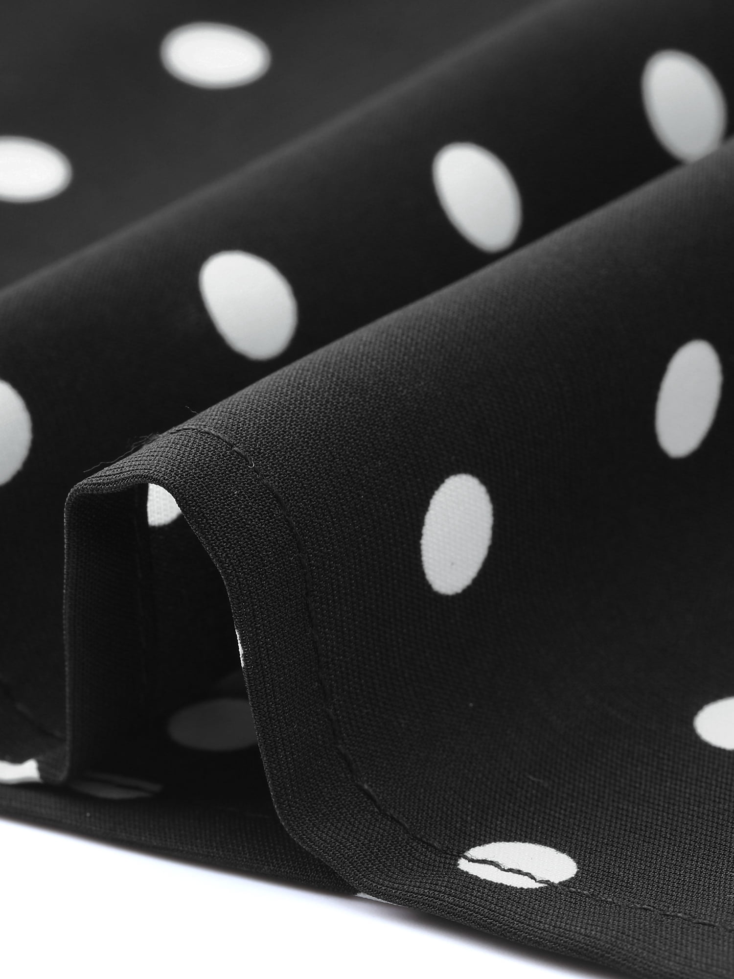 DARING DIVA Women's Polka Dots Short Puff Sleeve Button Up Collar Blouse S Black White