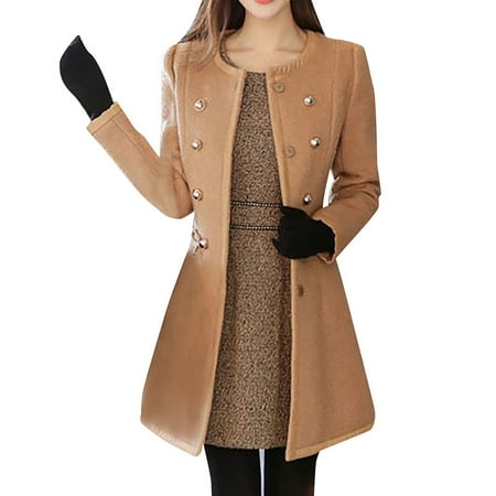 

Fsqjgq Pullover Jacket Women Trench Parkacoat Wool Stylsihwi Warm Winter Jacket Outwear Lapel Overcoat Women s Coat Scrub Sweater Women Polyester Khaki L