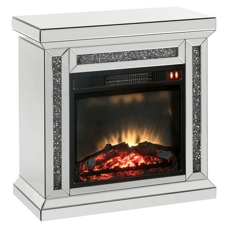 

Acme Furniture Noralie Freestanding Electric Fireplace in Mirrored and Faux Diamonds