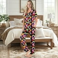 thumbnail image 2 of TSOVTHRID Colorful Daisy Print Pajama Set for Women Notch Collar Soft Loungewear With Elastic Waist Long Pants Women Nightwear Set, 2XL, 2 of 7
