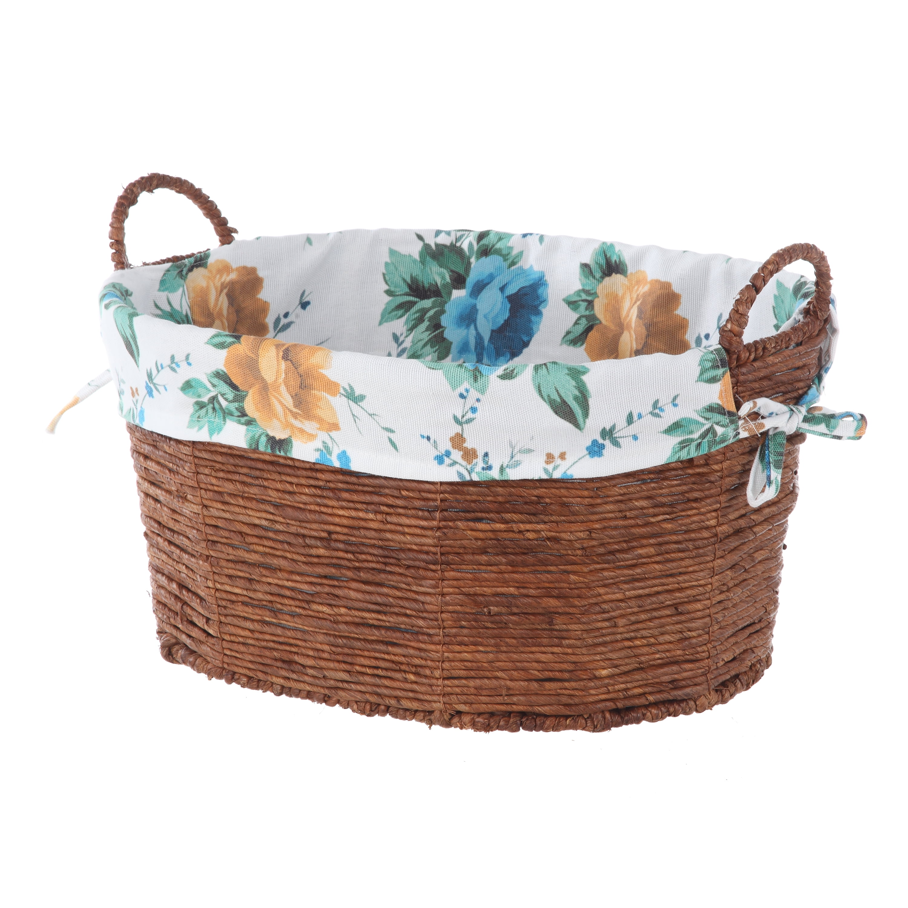 Pioneer Woman Oval White Floral Medium Basket