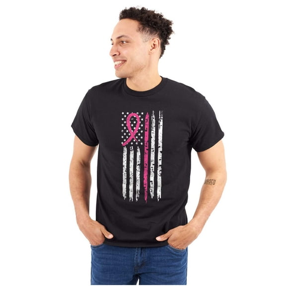 Breast Cancer Pink Line American Flag Women's Graphic T Shirt Tees Brisco Brands S
