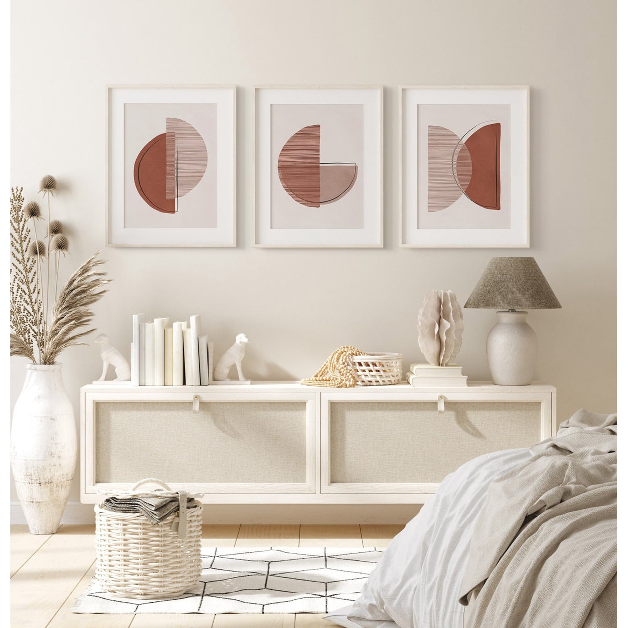 Set Of 3 Terracotta Geometric Boho Modern Wall Art Prints Modern Living Room And Office Decor