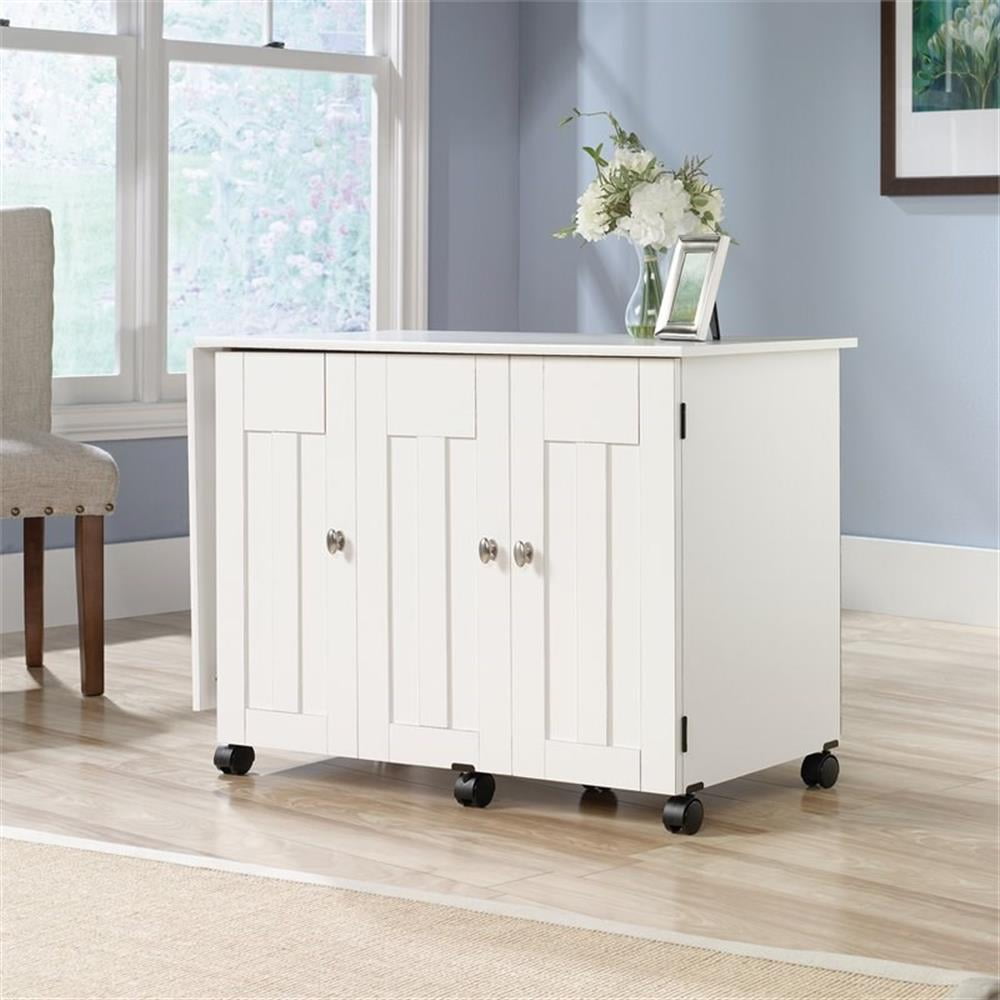 Bowery Hill DIY Crafting Hobby Expandable Work Drop Leaf Sewing Craft Table in Soft White Walmart