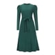 thumbnail image 4 of Txlixc Vestido Midi de Punto para Mujer, Sexy Manga Larga Puff Cuello Redondo Color Sólido Vestido con Lazo en la Espalda Txlixc  Moda, 4 of 9