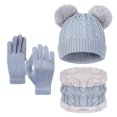 thumbnail image 2 of 3 Pcs Kids Winter Beanie Hat Scarf Gloves Set Boys Girls Knit Thick Warm Fleece Lined Sets for Outdoor Play Ski Wear Gray 2-10 Years, 2 of 5