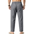 thumbnail image 5 of WULMLEO Men's Linen Pants Casual Beach Summer Pant Elastic Waist Drawstring Lightweight Trousers Dark Gray 2XL, 5 of 5