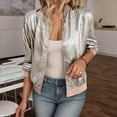 thumbnail image 2 of larppty Women's Metallic Zipper Bomber Jackets Outwear Long Sleeve Lightweight Jacket Coats for Party (White, 4XL), 2 of 4