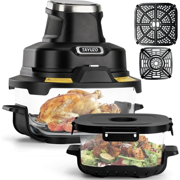 Tayuzo Glass Air Fryer Series 4-Quart 2-Basket Air Fryer, Black - Digital Display