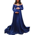 thumbnail image 2 of Blotona Maternity Off-Shoulder Long Dress Solid Color V-Neck Long Sleeve Big Swing Pregnancy Dress Photo Shoot Photography Dress, 2 of 5