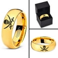 thumbnail image 4 of Tungsten Skull Crossbones and Swords Band Ring 7mm Men Women Comfort Fit 18k Yellow Gold Dome Polished, 4 of 4