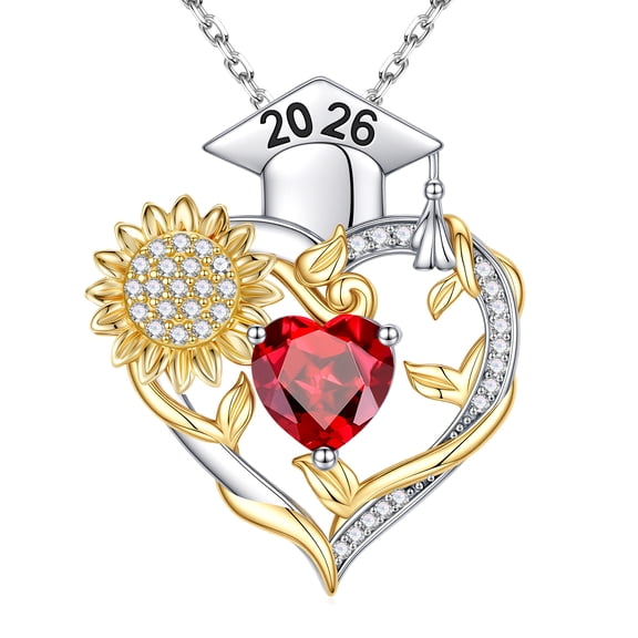 Iefil Graduation Gifts for Her 2026 College, 925 Sterling Silver Sunflower January Garnet Red Birthstone Necklace for Women Jewelry, Inspirational Graduation High School Graduate Gift for Best Friend