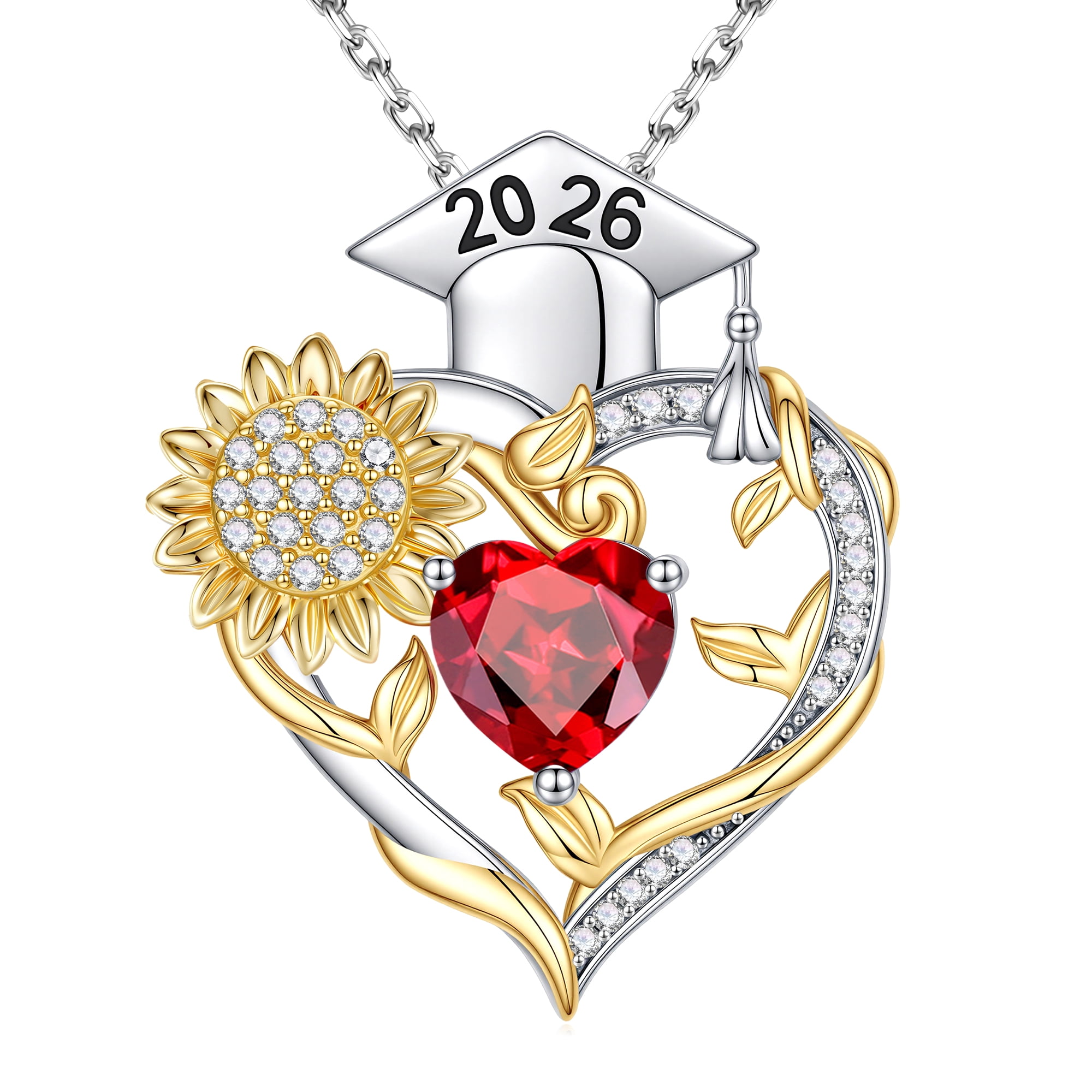 Iefil S925 Sterling Silver Sunflower Birthstone Necklace for Women, Dainty Heart Pendant Necklace, Graduation Gifts 2026, Fine Jewelry