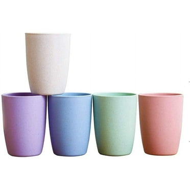 Unbreakable Reusable Drinking Cups (12 OZ), Tea Juice Coffee Cup Wheat Straw Plastic Tumbler Set 5-Multicolor, Dishwasher Safe