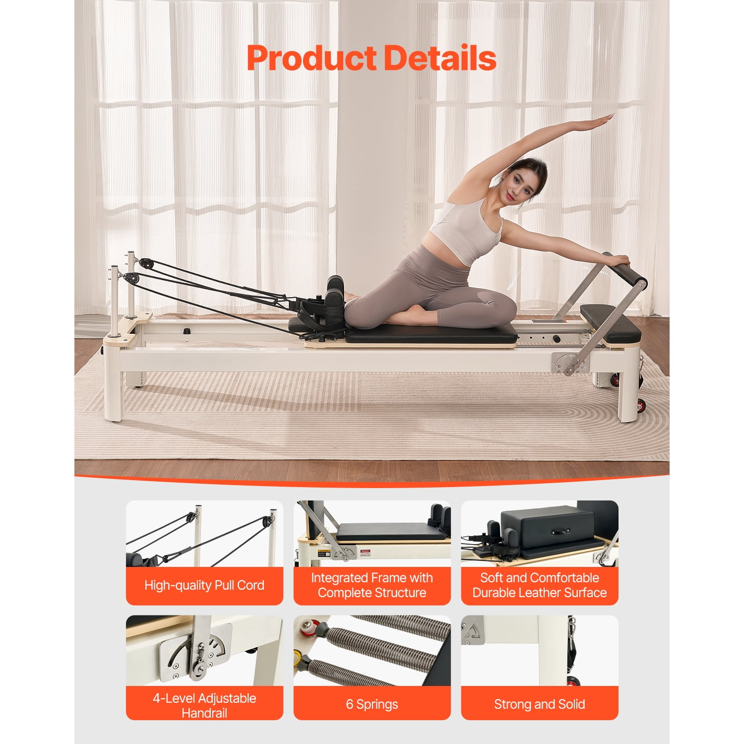 KFFKFF Pilates Apparatus, Pilates Bench with Auxiliary Box, Suitable for Home Fitness Studio Enthusiasts & Novices, Exercise Gear with Two-fold Resistance- Spring & Rope, Supports up to 400 LBS