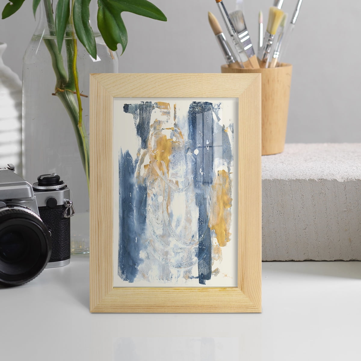 Circles & Dream II - Framed Print w/glass - Natural Wood