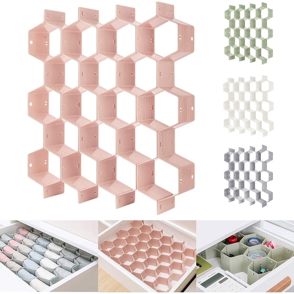 Honeycomb Separator Adjustable Drawer Organizer Divider for Underwear Belt-Scarf Socks Organizer (Pink)