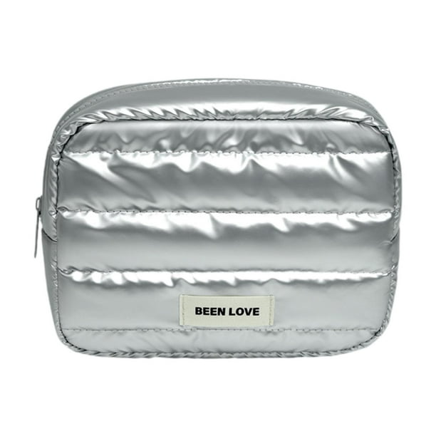 Bolsa de maquillaje de baño para mujer, bolsa de cosméticos, organizador de viaje ligero y creativo para Plateado