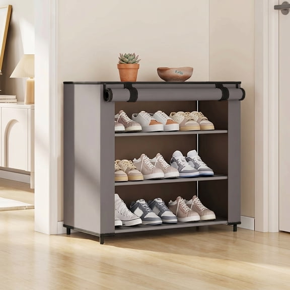 Liujiale Shoe Storage Rack with dust cover, 3 Layer Shoe Rack,Stackable Shoe Storage In Any Combination Space Saving Small Shoe Rack,Suitable For Closet,Front Door Entrance,Dorm, Garage