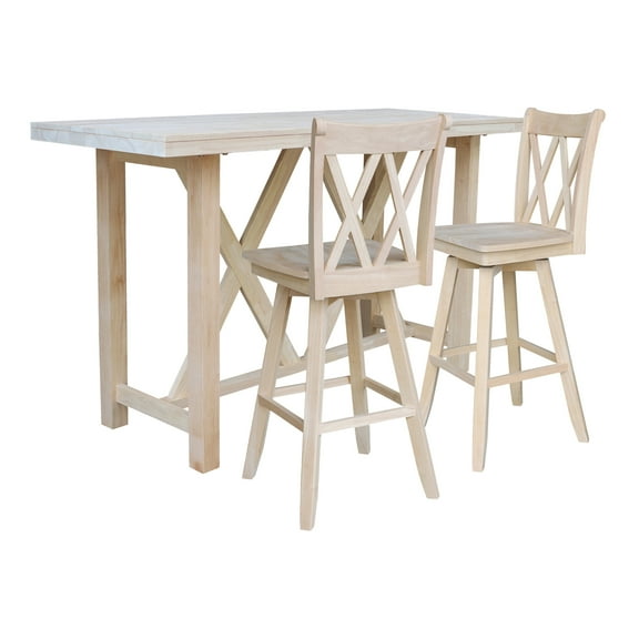 Bar Height Table With 2 Double Cross Back Swivel Bar Stools - 30 in. Seat Height