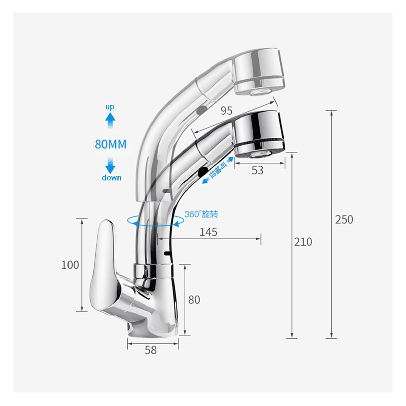Pull Out Black Bathroom Sink Faucet Hot And Cold Water Mixer Crane Lift Up And Down Chrome 360 Degree Water Mixer Tap ,Effortless Installation