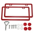 thumbnail image 1 of Marco de placa de matrícula de acero inoxidable Unique Bargains, soporte para placa de matrícula con tornillos y tapas, marco estrecho de 2 agujeros y agujero cuadrado, rojo, 1 of 8