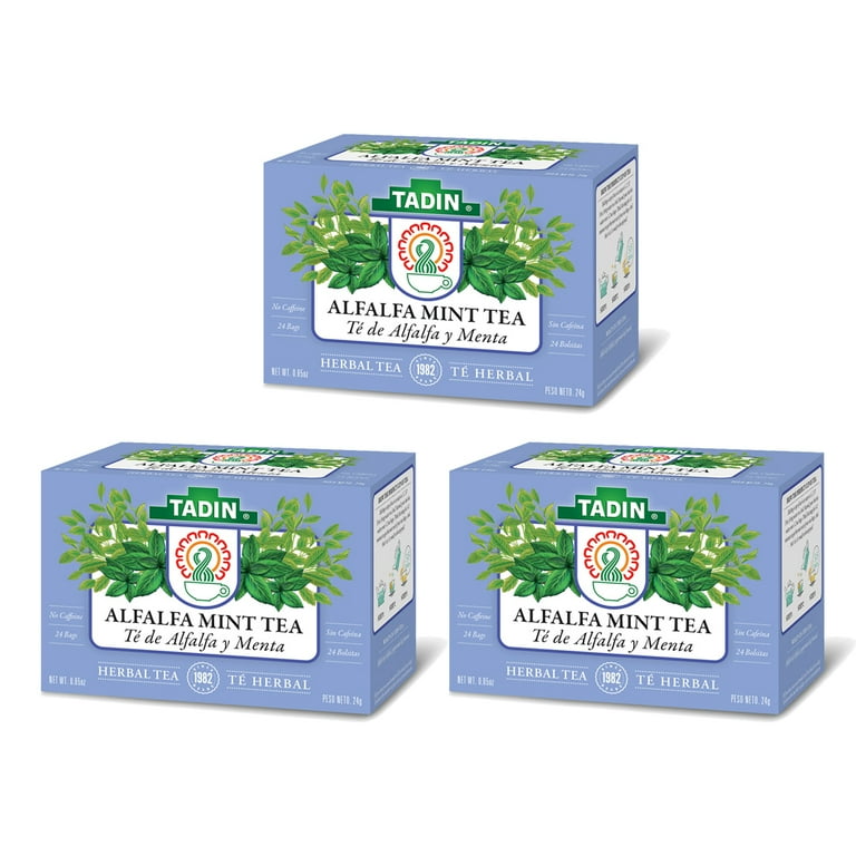 Tadin Alfalfa with Mint Herbal Tea. High in Protein Fiber Omega 3 and Vitamins. Caffeine Free. 24 Bags. 0.84 oz. Pack of 3