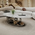 thumbnail image 3 of Oval Coffee Table for Living Room, Modern Center Table with Faux Marble Tabletop and Sculptural Stainless Steel Base, Silver+White, 3 of 8