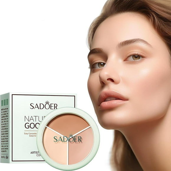 Tri Color Concealer Palette Waterproof Tri Color Concealer Foundation Cover Sadoer Full Coverage Face Concealer Makeup Highlight Contour Palette