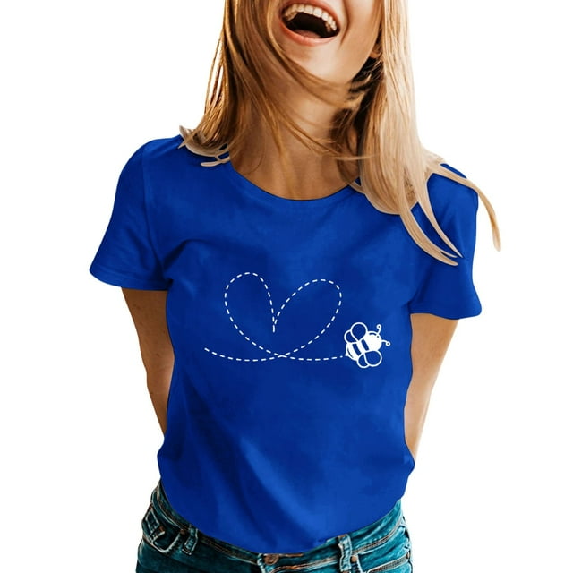 TSADFHJI Womens Shirts Xxl Womens Spring Printed Short Sleeve O Neck T Shirt Top