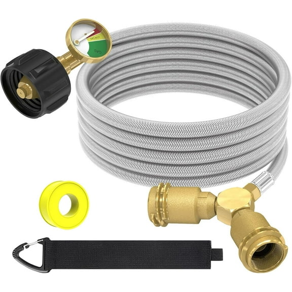 12FT Propane Hose with Propane Splitter 2 Way, Propane Y Splitter Adapter with Shut Off Valve, Two Way LP Gas Adapter Tee Connector for 20lb Propane Tank, Heater, Camping Stove, Gas Burners