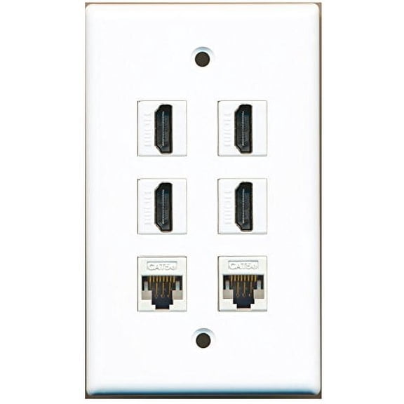 RiteAV - 4 HDMI 2 Port Cat5e Ethernet White Wall Plate