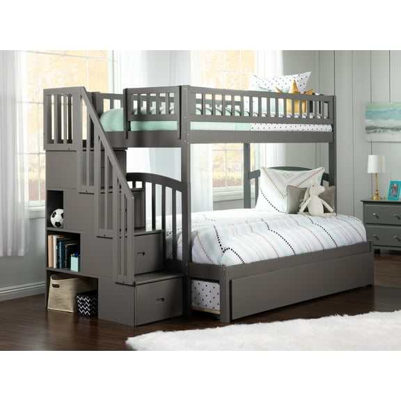 AFI Westbrook Staircase Bunk Twin over Full with Full Size Urban Trundle Bed, Grey