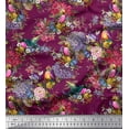 thumbnail image 1 of Soimoi Pink Rayon Fabric Leaves,Floral & American Robin Bird Print Fabric by Yard 42 Inch Wide, 1 of 3