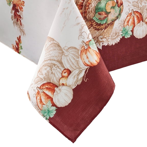 Elrene Home Fashions Holiday Turkey Bordered Fall Tablecloth, Multi, 60" x 84" Rectangle