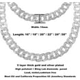 thumbnail image 2 of HH Bling Empire Mens Silver or Gold Miami Cuban Link Chains,Bling Iced Out Diamond Cuban Necklaces,Hip Hop Chains 15mm/16-30 Inches (Silver-16"), 2 of 10