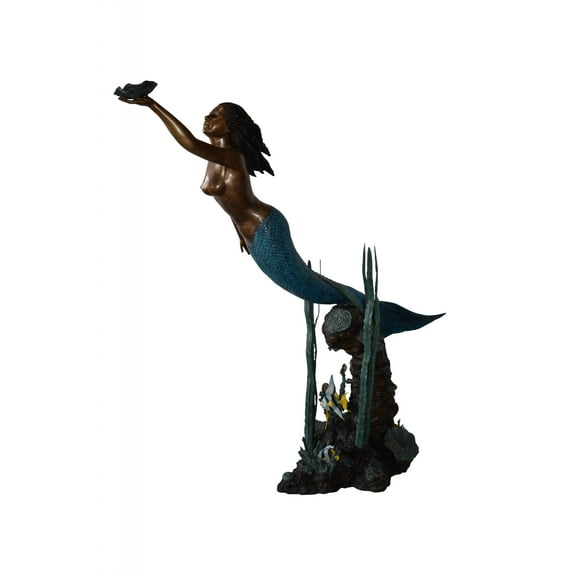 Nifao Mermaid Holding Shell Outdoor Fountain Statue, Bronze Garden Water Feature Sculpture for Patio & Yard – Garden Outdoor Decor Sculpture, 24"L x 60"W x 70"H