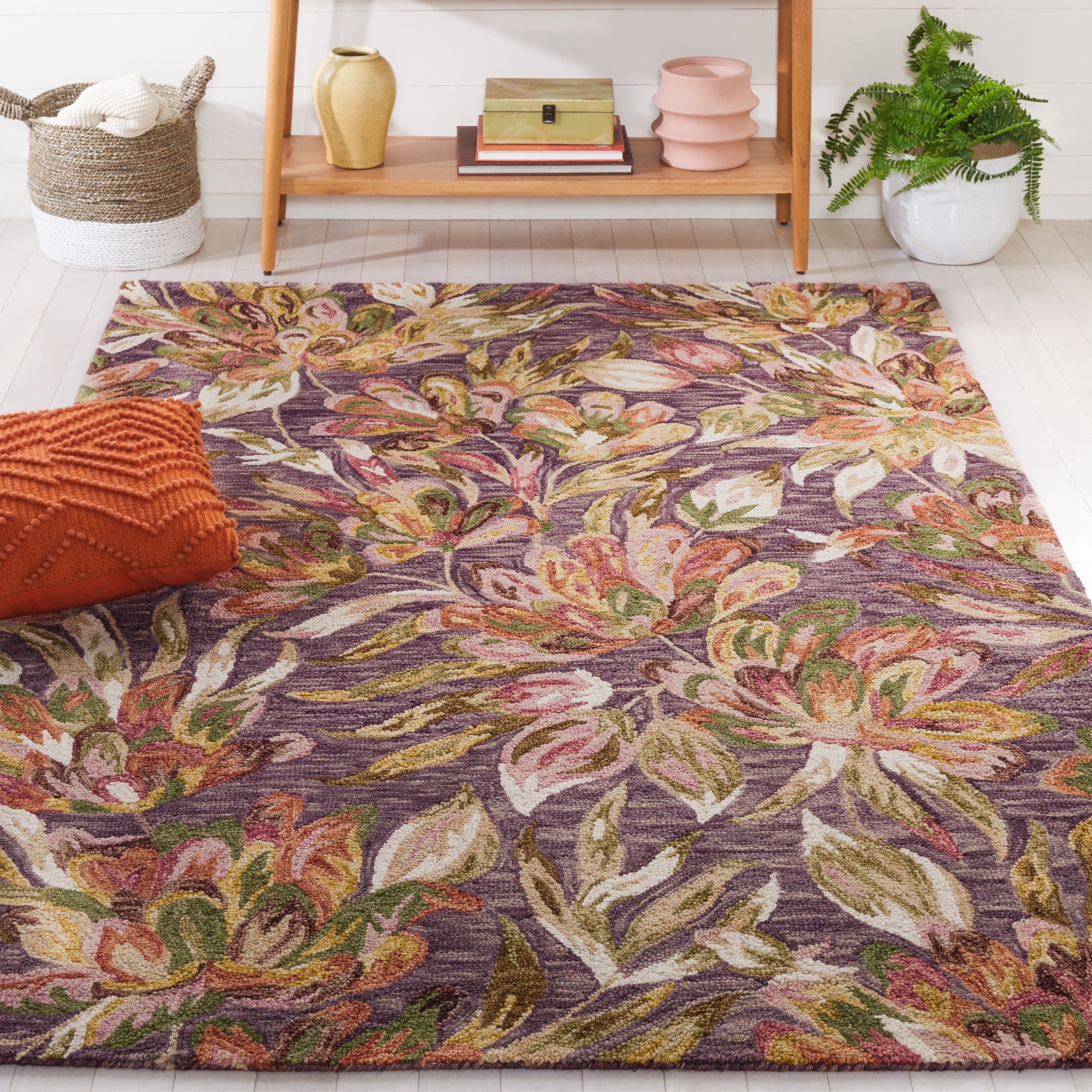 SAFAVIEH Blossom Tobias Floral Area Rug, Purple/Sage, 6' x 6' Square