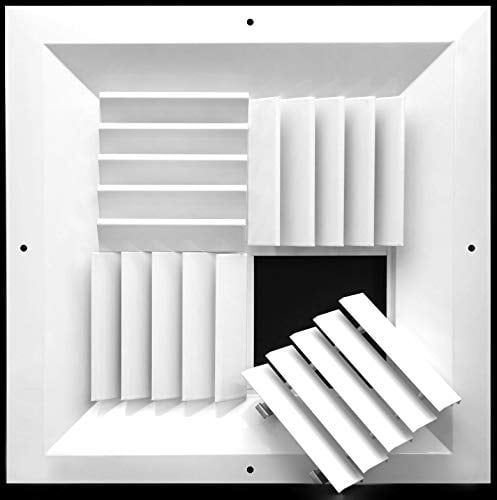 Vent Duct Cover 12w X 12h Extruded Aluminum Adjustable Core Mount Supply Ceiling HVAC Air Grille – Interchangeable: 1-Way 3-Way or 4-Way Outer Dimensions: 13.125 X 13.125 2-Way