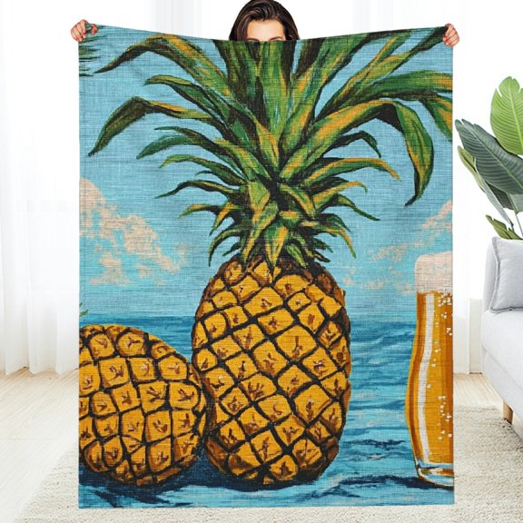 FCXZI Pineapples Beer Palm Tree Lightweight Flannel Blanket 3 Sizes 30*40in
