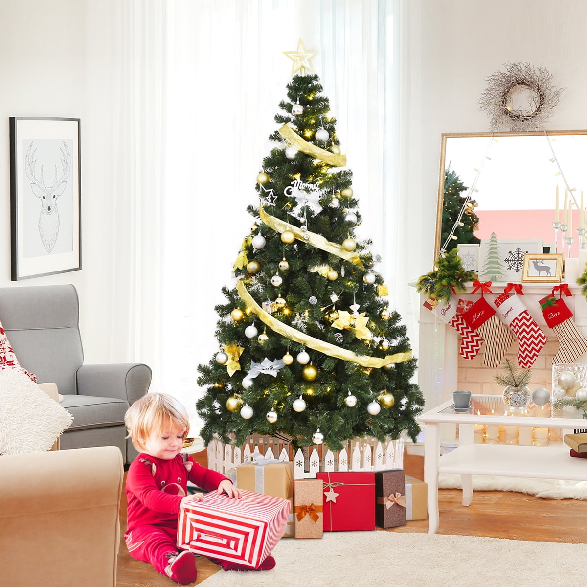 Costway 7Ft Artificial PVC Christmas Tree W/Stand Holiday Season Indoor Outdoor Green