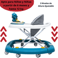 thumbnail image 4 of Andadera para Bebé Mecedora Mono Musical Bastón Dirigible Alturas Ajustables Plegable Tapete Brincolín - Azul, 4 of 8