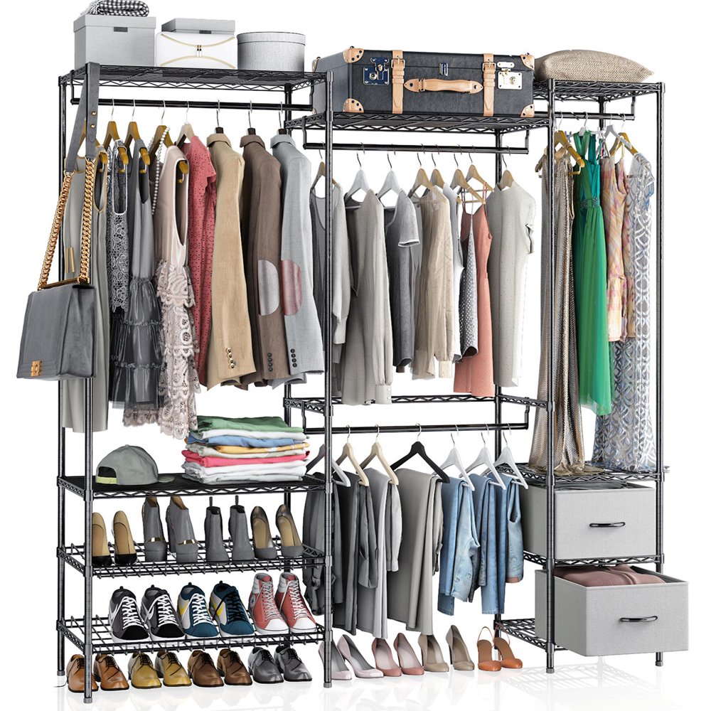VIPEK 5 Tiers Wire Garment Rack Heavy Duty Clothes Rack with 2 Fabric Drawers & Shoes Racks