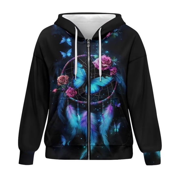 Jamsmile Women Zip Up Hoodies Cozy Graphic Butterfly Print Comfort Soft Hooded Hoodies Relaxed Lightweight Athletic Jackets