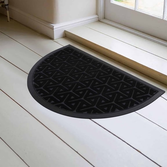 Evideco Black Wilson Rubber Half Round Door Mat 30x18 Inches - Rubber Backing, Weather Resistant - Outdoor - Front Door Mat for Entryway, Porch, Patio