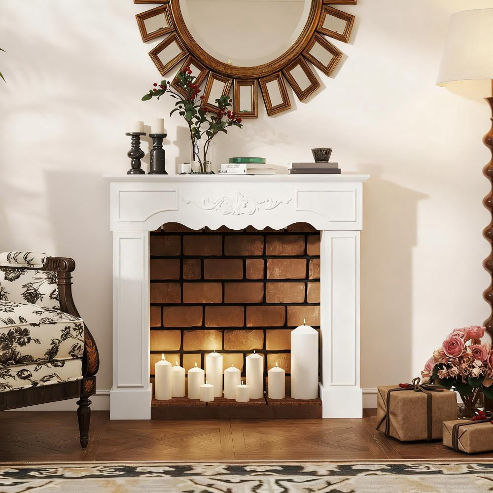 MINESTIA Modern Fireplace Mantel, Wooden Freestanding Fireplace Surround with Leg for Electric Fireplaces