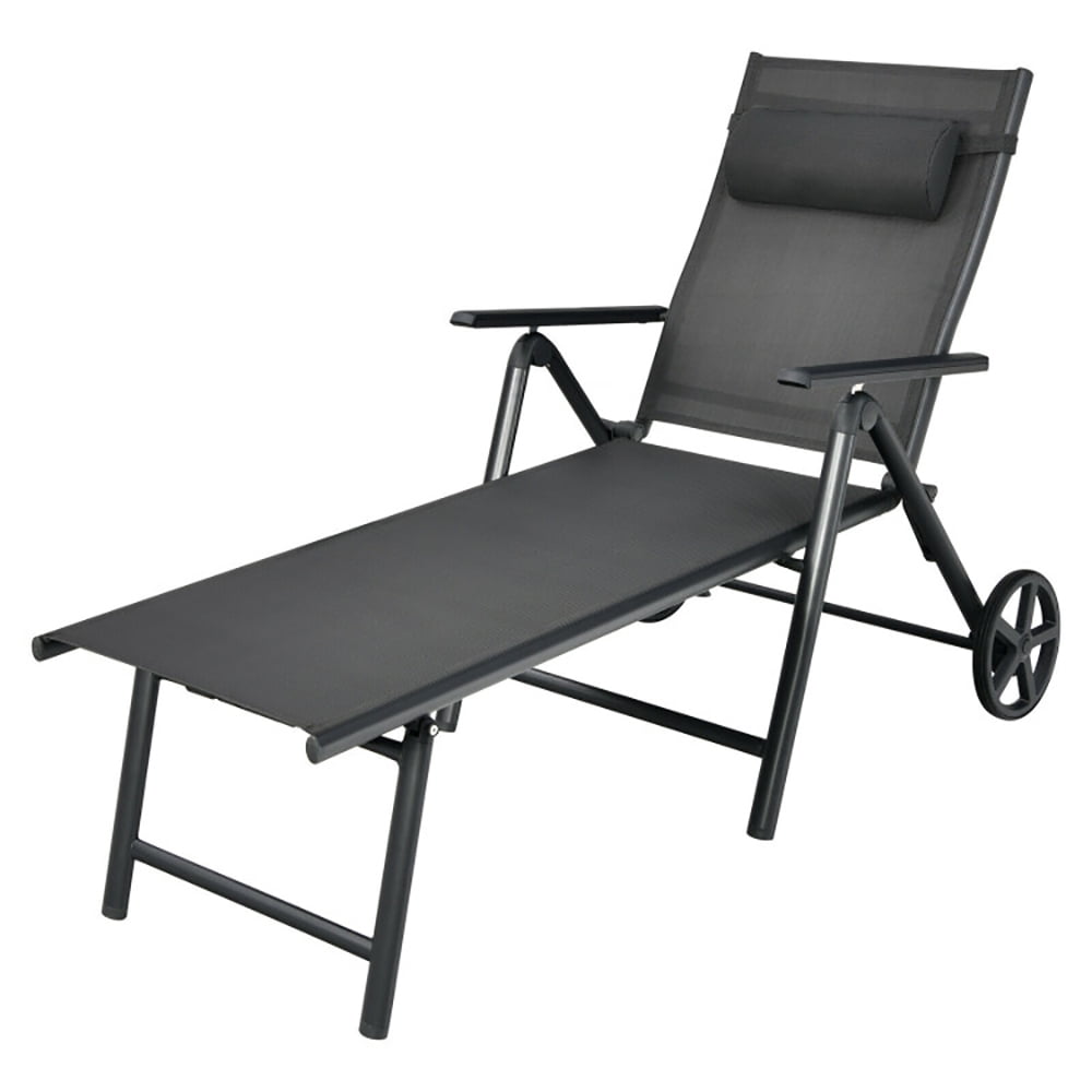 Aimee Lii Patio Lounge Chair with Wheels Neck Pillow Aluminum Frame Adjustable, Patio Loungers, Gray Aimee Lii Patio Lounge Chair with Wheels Neck Pillow Aluminum Frame Adjustable, Patio Loungers, Gray