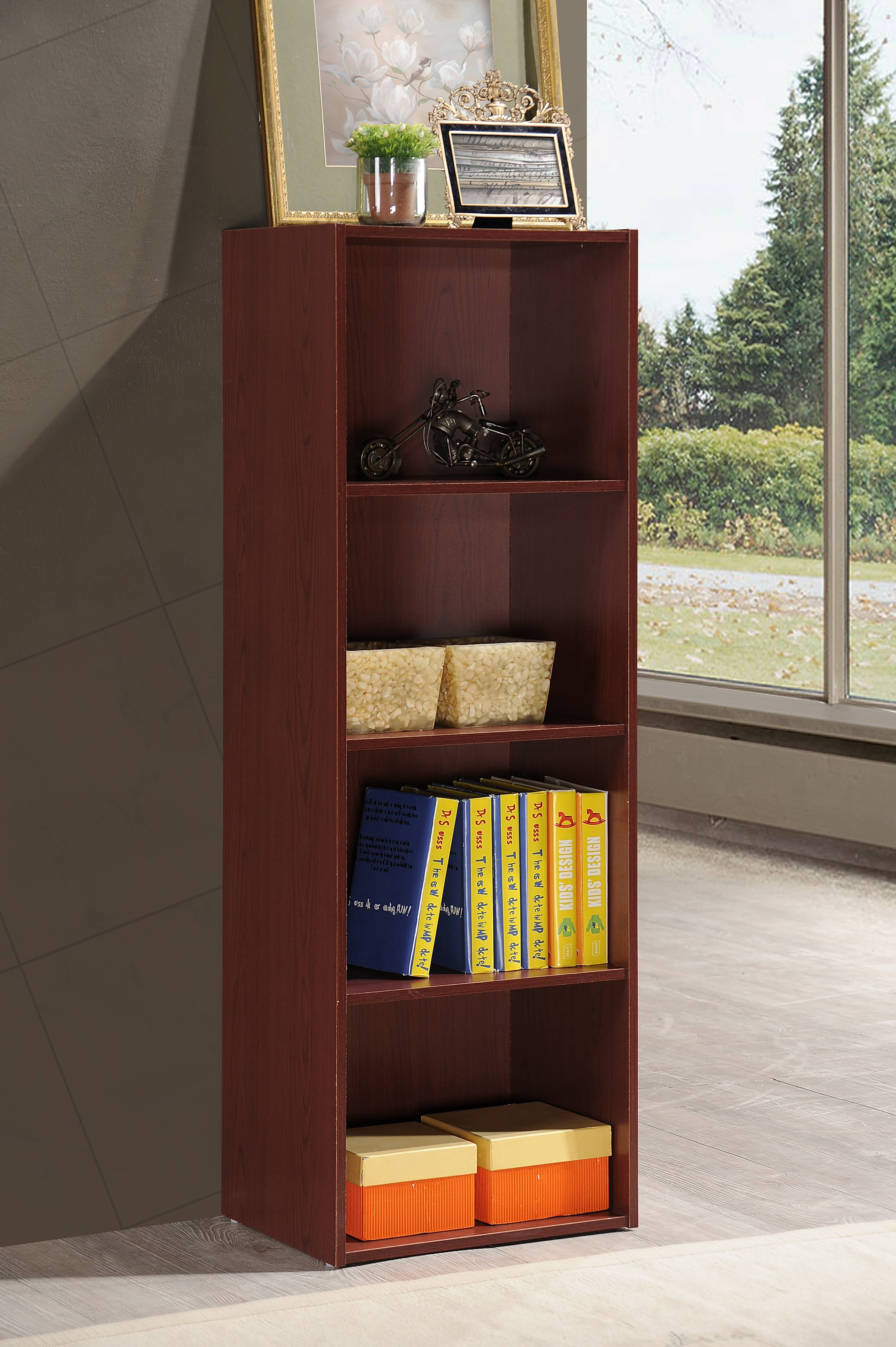 Hodedah 4-Shelf Wood Bookcase, Mahogany